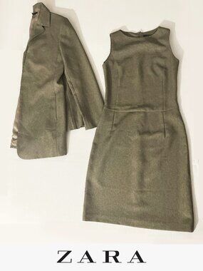 Vintage Zara Basic Dress & Long Blazer 2-Piece Set | Heathered Brown-Grey EUC